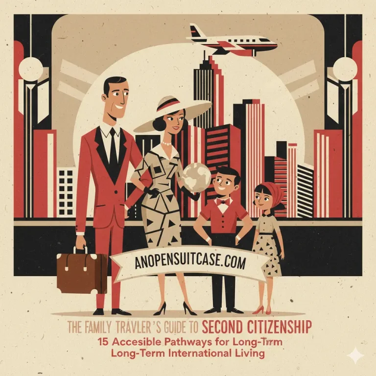 comic kind of style image of a family and a city skyline in the back